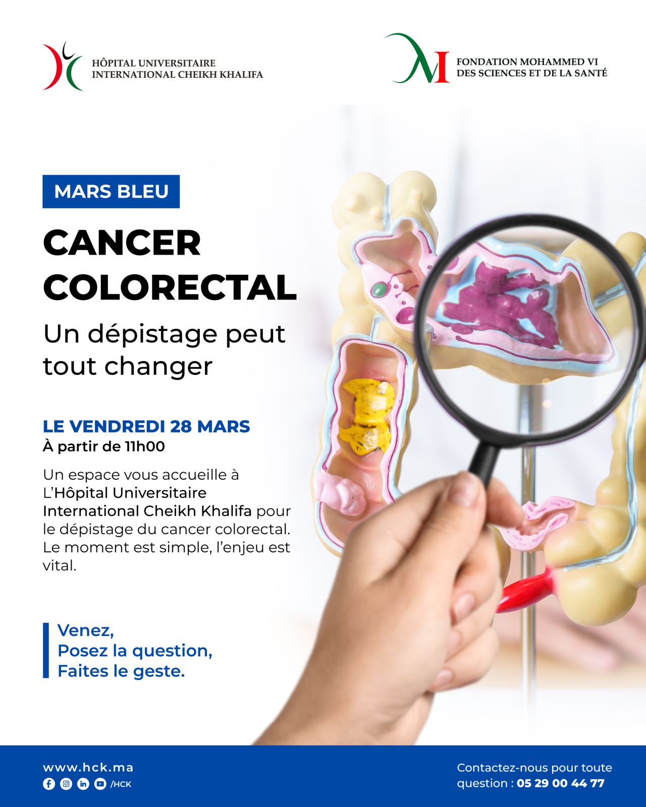 MARS BLEU - SENSIBILISATION AU DÉPSITAGE DU CANCER COLORECTAL 