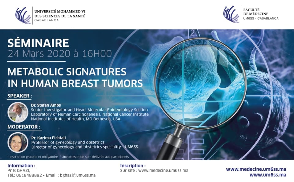 SÉMINAIRE : METABOLIC SIGNATURES IN HUMAN BREAST TUMORS SÉMINAIRE : METABOLIC SIGNATURES IN HUMAN BREAST TUMORS