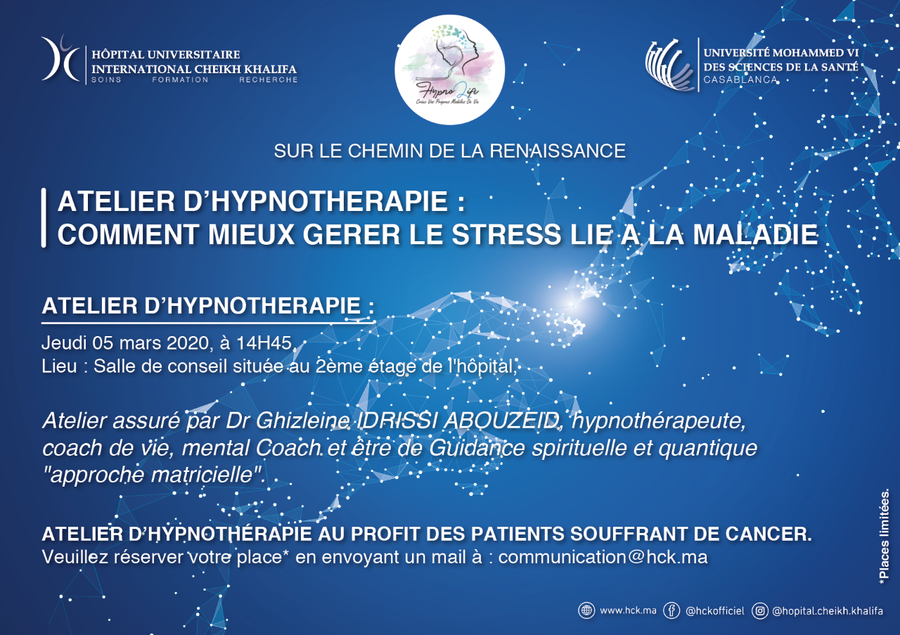ATELIER D'HYPNOTHERAPIE : APPRENDRE A MIEUX GERER LE STRESS LIE A LA MALADIE