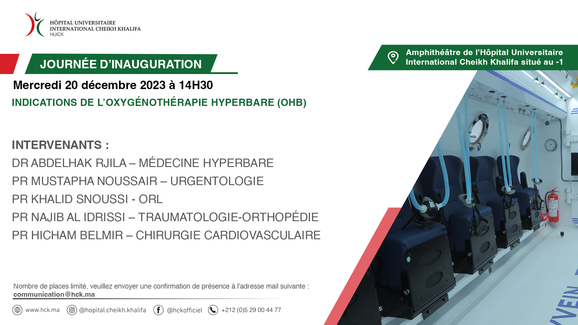 JOURNÉE D’INAUGURATION : INDICATION DE L’OXYGÉNOTHÉRAPIE HYPERBARE (OHB)