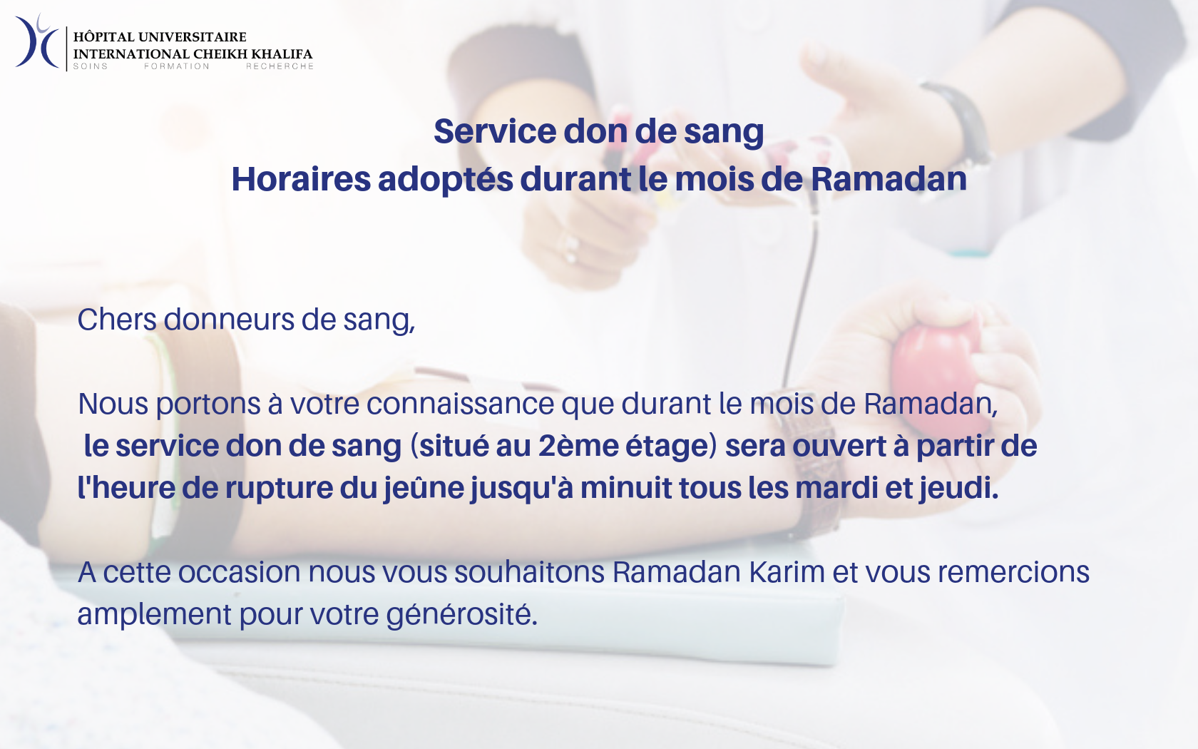 Horaires Ramadan : Service Don Du Sang
