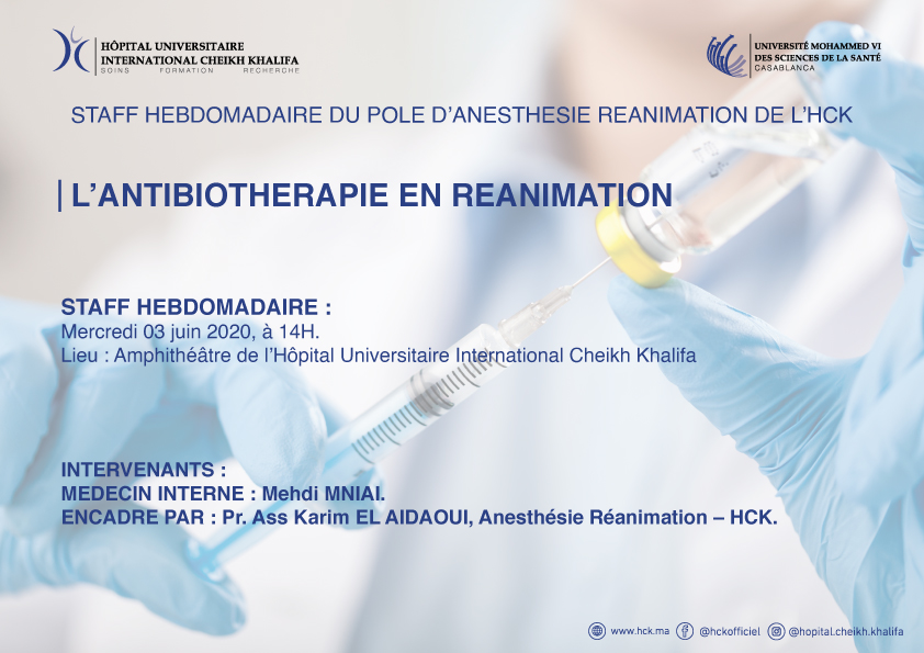 STAFF HEBDOMADAIRE DU POLE D’ANESTHESIE REANIMATION : LES ANTIBIOTIQUES EN ANESTHESIE