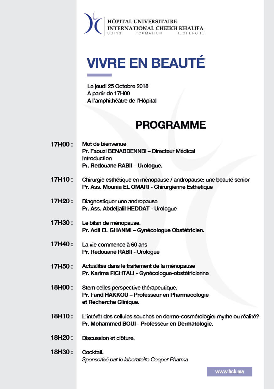 Programme conférence sur la ménopause et l'andropause HCK