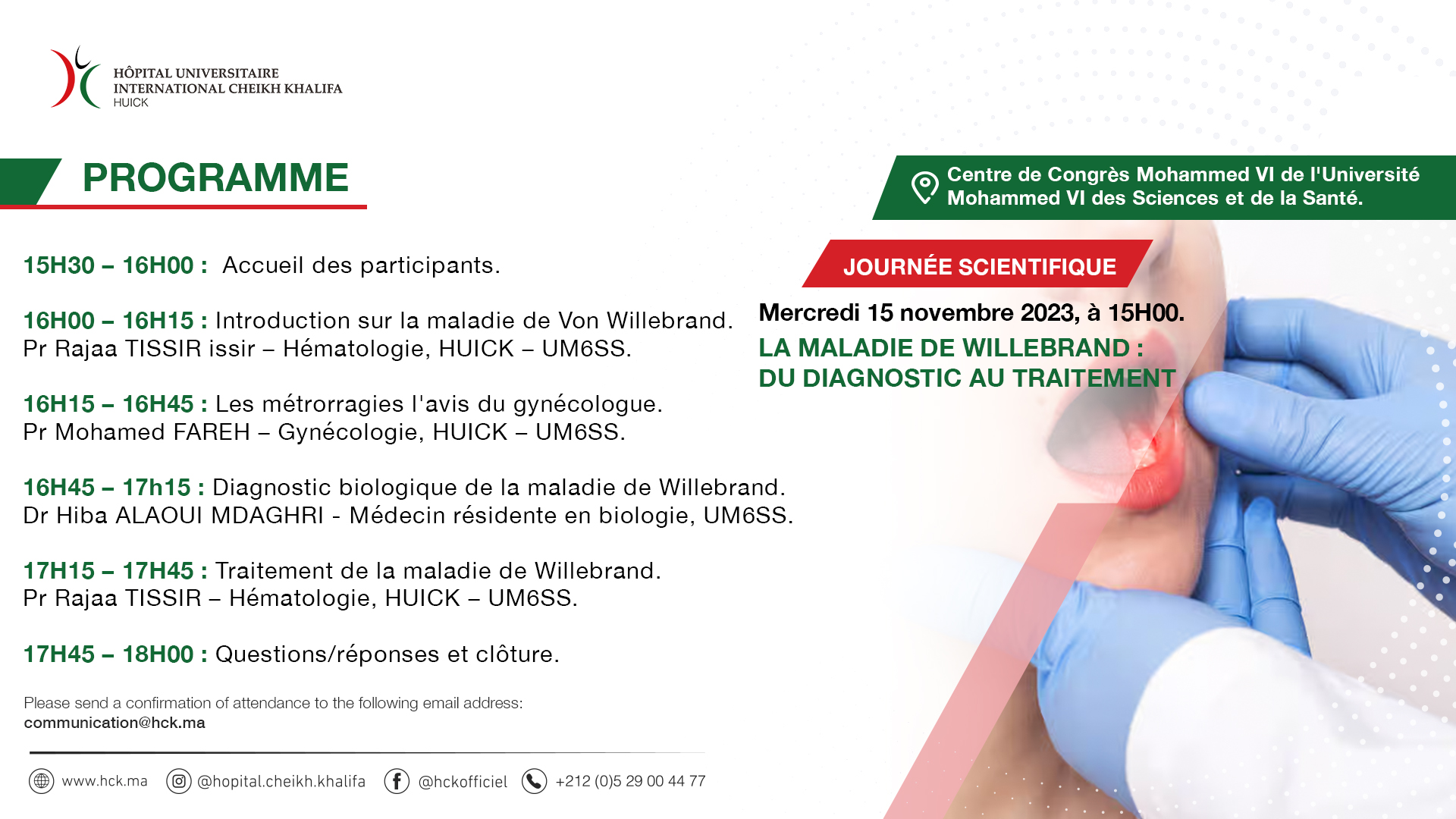 Programme LA MALADIE DE WILLEBRAND - DU DIAGNOSTIC AU TRAITEMENT